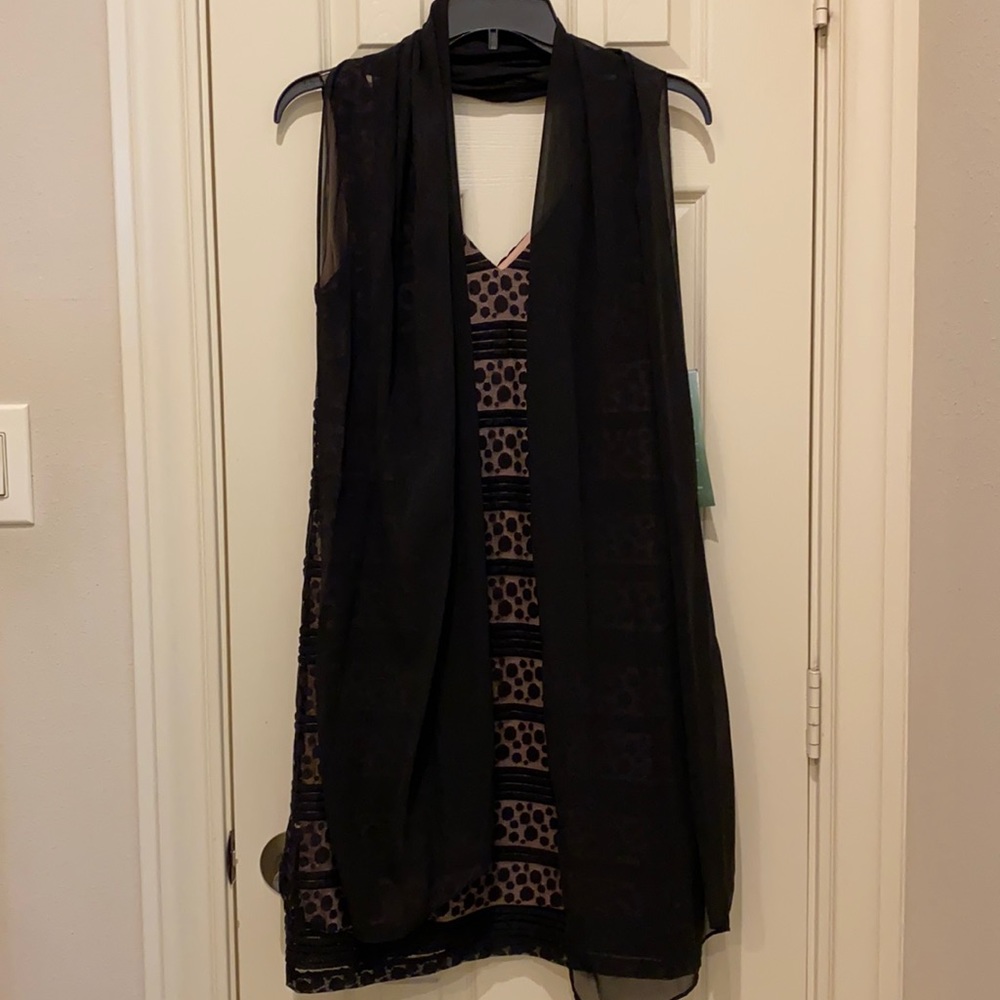 Scarlett Black & Nude Sleeveless Dress with Scarf